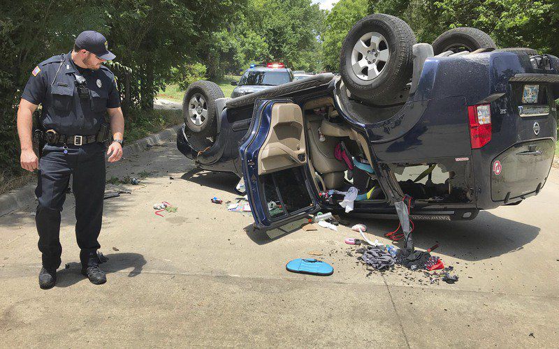Three escape injury in rollover crash